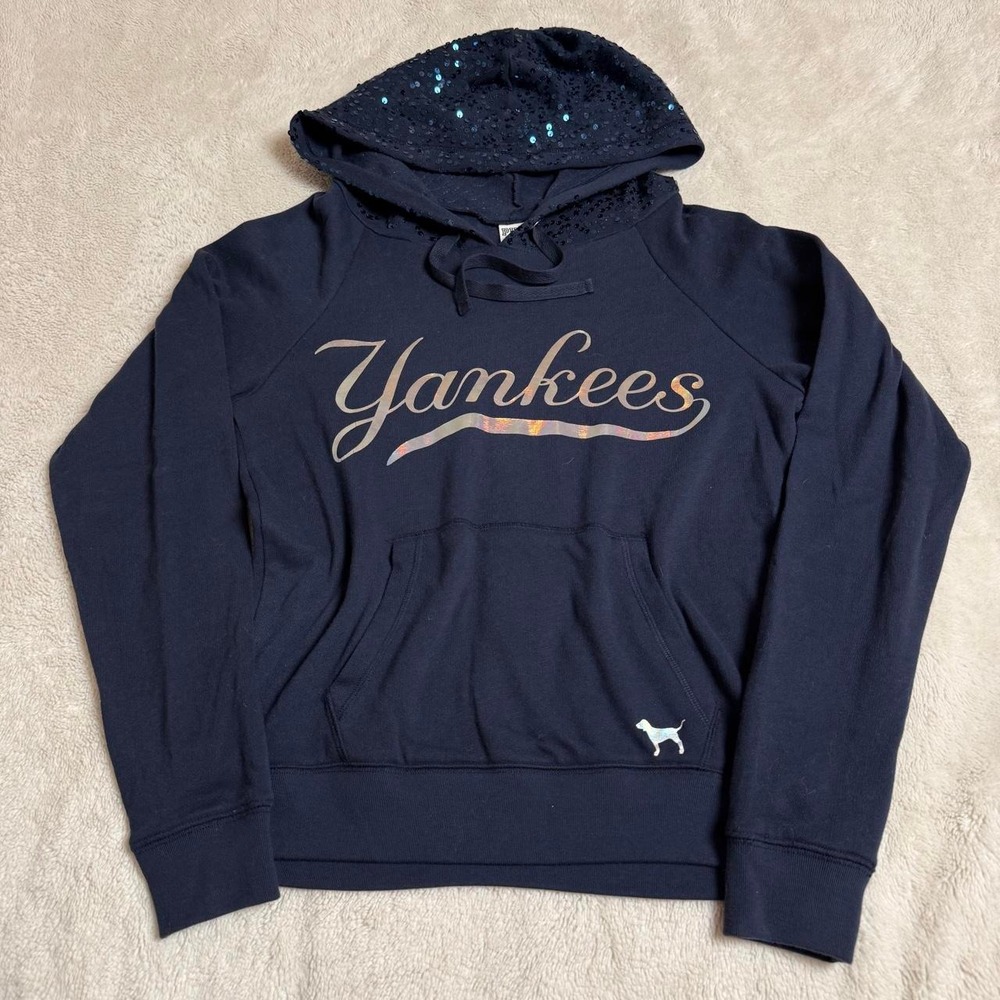 victoria secret pink yankees sequin hoodie